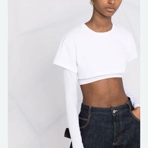 Jacquemus Cream Layered Crop Top. Size small